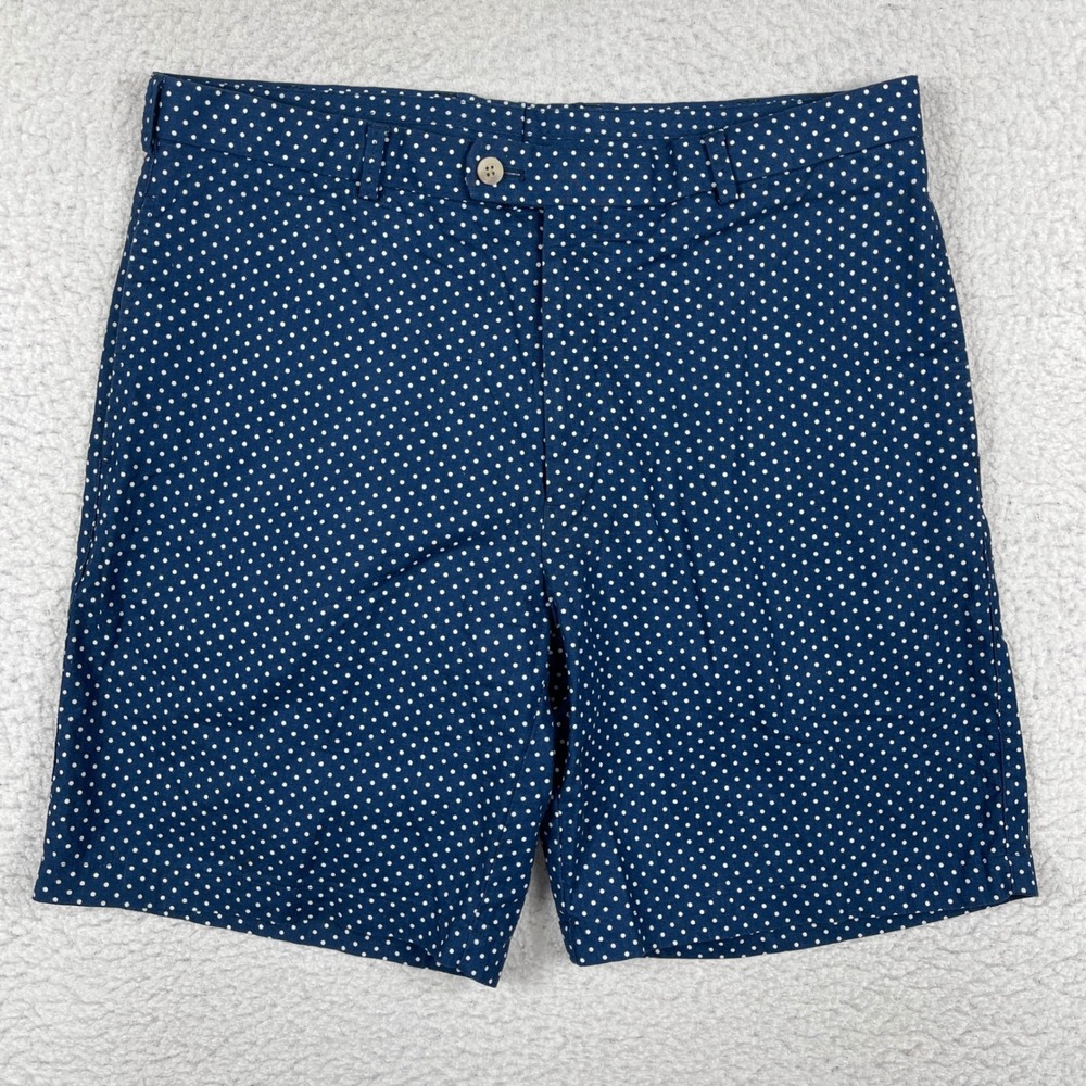 Peter Millar Polka Dot Shorts Mens 36‎ Navy Blue Linen Cotton Blend 23966